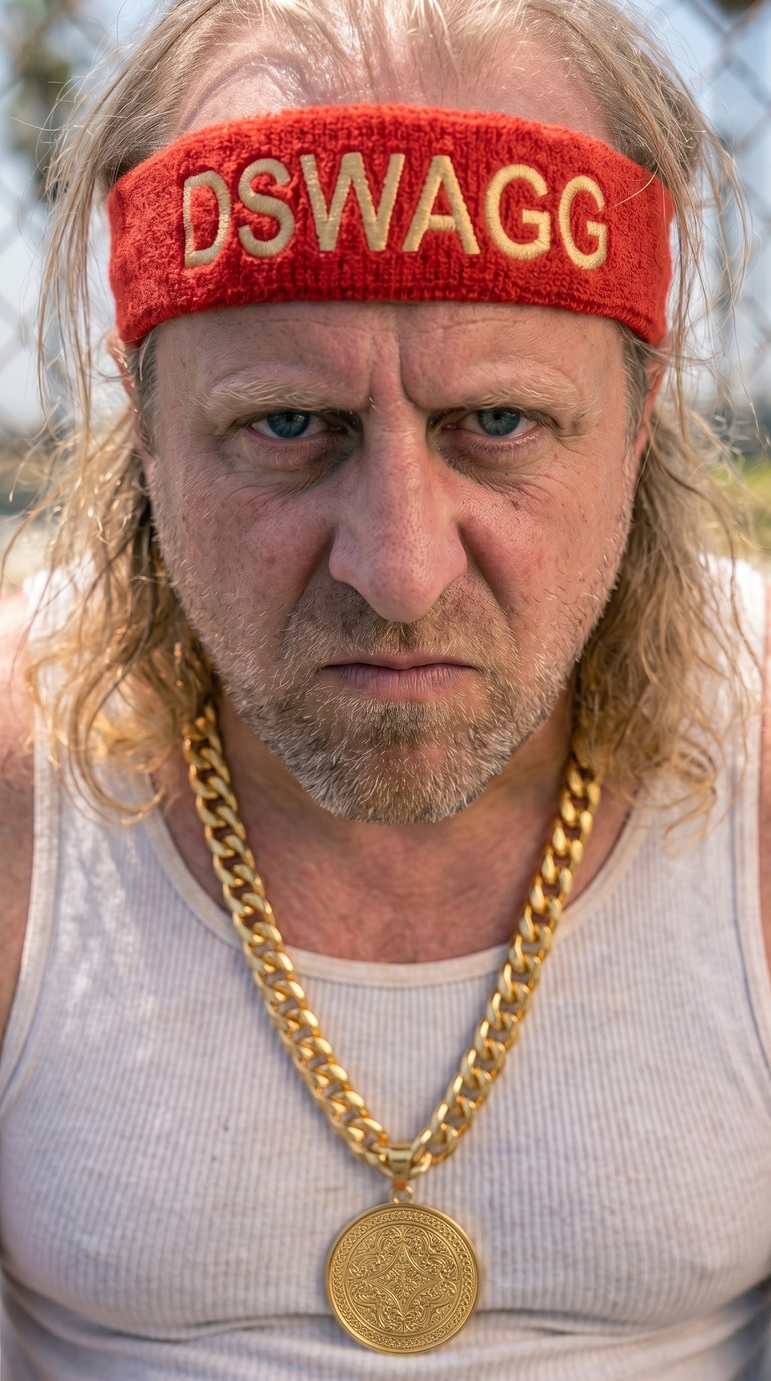 D-Swagg close-up wearing his signature DSWAGG headband and gold chain